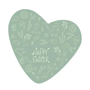 Happy Easter sign with green vegetables frame. Handwritten lettering fresh font Stock Illustration