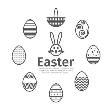 Happy Easter. Silhouette of different shapes of easter eggs . Vector Stock Illustration