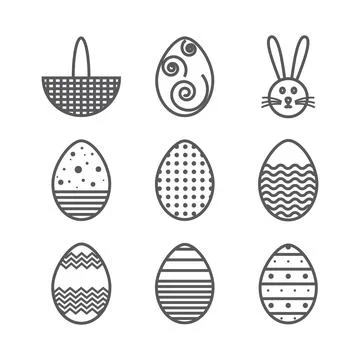 Happy Easter. Silhouette of different shapes of easter eggs . Vector Stock Illustration