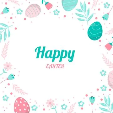 Happy easter simple flat background with different elements Stock Illustration