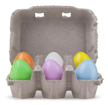 Happy Easter, six colorful eggs in box cardboard, isolated on white backgro.. Stock Illustration
