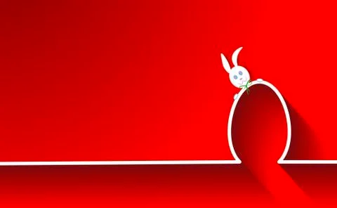 Happy Easter Skyline Rabbit and Egg, flat design, outline drawing Easter Illustrazione stock