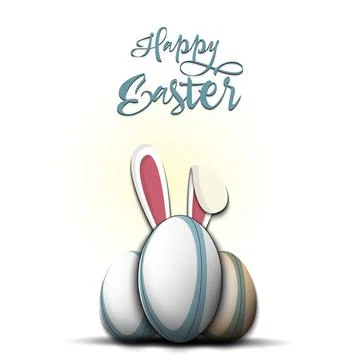 Happy Easter. Soccer ball with ears rabbit Stock Illustration