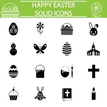 Happy Easter solid icon set Stock Illustration