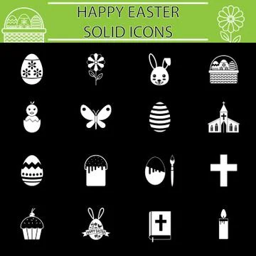 Happy Easter solid icon set Stock Illustration