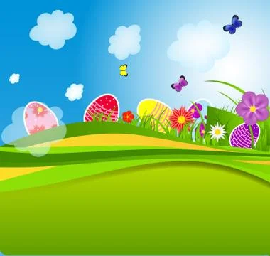 Happy Easter Spring Background Vector Illustration Stock Illustration