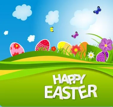 Happy Easter Spring Background Vector Illustration 스톡 일러스트