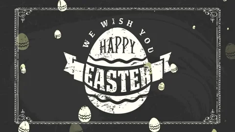 Happy easter spring celebration post on blackboard with white chalk garnished Stock Footage 130928451