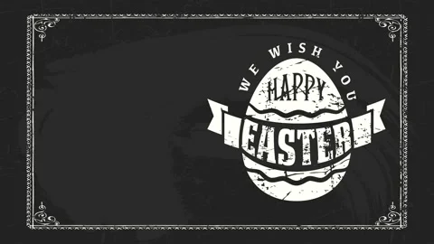 Happy easter spring ceremony post on chalkboard with white chalk garnished Stock Footage 130928368