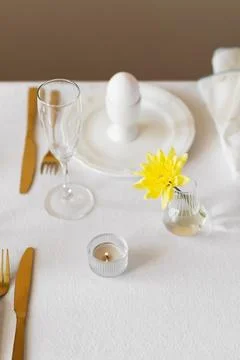 Happy Easter! Spring elegant table setting Stock Photos