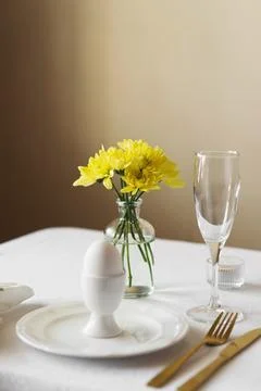 Happy Easter! Spring elegant table setting Stock Photos