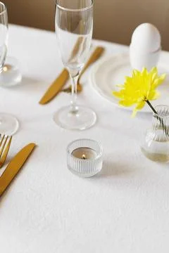 Happy Easter! Spring elegant table setting Stock Photos