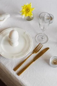 Happy Easter! Spring elegant table setting Stock Photos