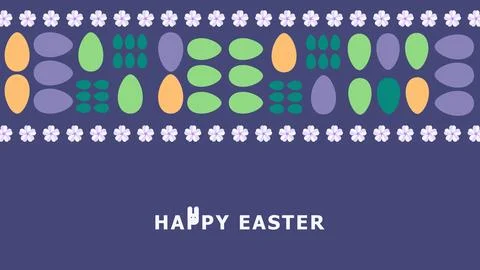 Happy easter Spring geometric mosaic card with rabbit, eggs and flowers. Merry Stock Illustration
