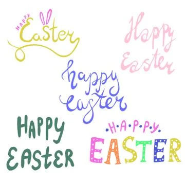 Happy easter spring graphic elements,vector set. Lettering, egg, branch Illustrazione stock