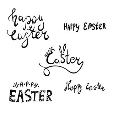 Happy easter spring graphic elements,vector set. Lettering, egg, branch Illustrazione stock
