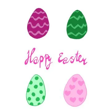 Happy easter spring graphic elements,vector set. Lettering, egg, branch 스톡 일러스트