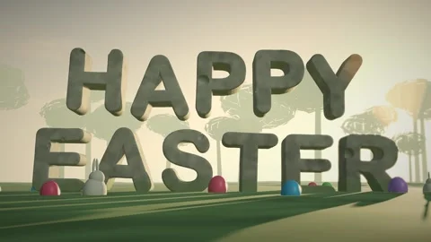 Happy Easter Spring Meadow Easter Morning Cinematic 3D Text Seamless Loop Vídeos de archivo 342364821