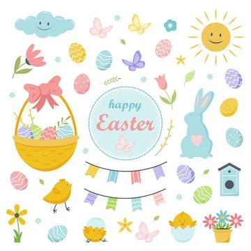 Happy Easter spring set Stock Illustration