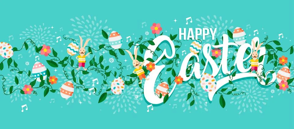 Happy easter spring typography text web banner Stock Illustration