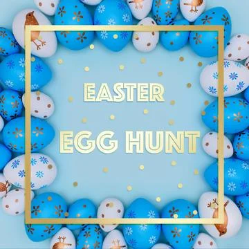 Happy Easter square card on blue. Stock Photos