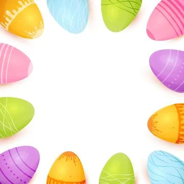 Happy Easter square card frame egg colorful flat Stock Illustration