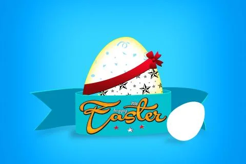 Happy Easter with stars, blue background with colorful egg, confetti and ribb イラスト素材