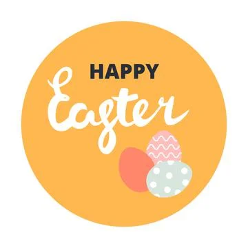 Happy Easter sticker with painted eggs Illustrazione stock