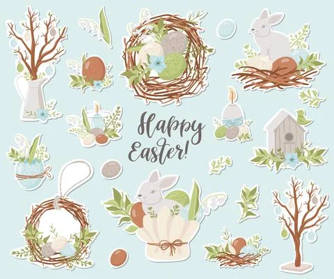 Happy Easter stickers Collection Stock Illustration