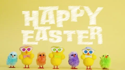 Happy easter stop motion animation dancing chickens on yellow background Stock Footage 300362567