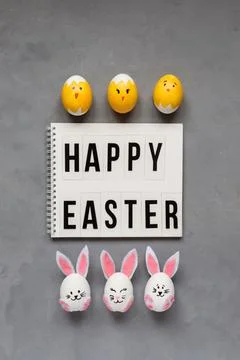 Happy Easter stories design. Easter congratulation, Easter painted eggs. Stock Photos