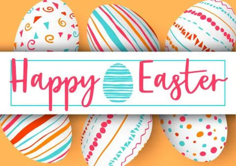 Happy Easter stripe with text on golden background. Easter colorful eggs in 스톡 일러스트