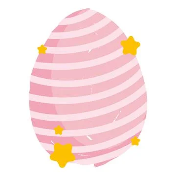 Happy easter striped egg decoration stars isolated white background Stock Illustration