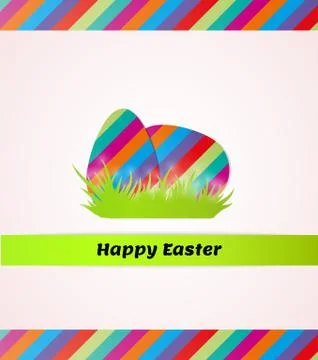 Happy easter with striped eggs in grass Stock Illustration