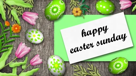 Happy easter Sunday blessings with beautiful waving flowers, eggs and woode.. 스톡 동영상 306077967