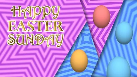 Happy easter sunday blessings on blue and pink blur background with easter eg Stock Illustration