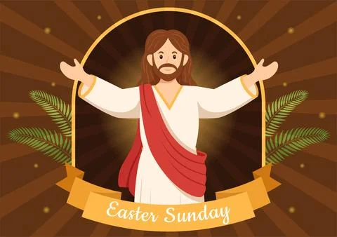 Happy Easter Sunday Day Illustration with Jesus, He is Risen and Celebratio.. Illustrazione stock