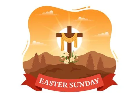 Happy Easter Sunday Day Illustration with Jesus, He is Risen and Celebratio.. Stock Illustration