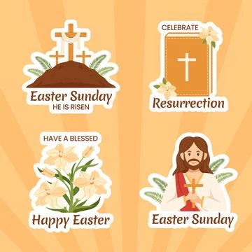 Happy Easter Sunday Day Label Flat Cartoon Hand Drawn Templates Background .. 스톡 일러스트