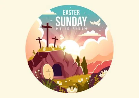 Happy Easter Sunday Vector Illustration of Jesus, He is Risen and Celebrati.. 스톡 일러스트