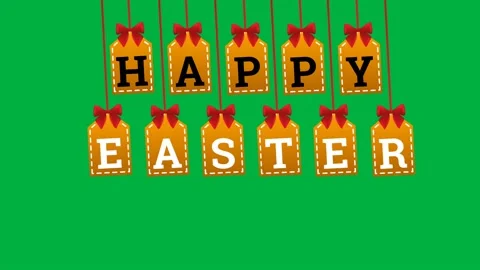 Happy Easter Swinging tags in seamless motion isolated on green screen Stock Footage 234110882