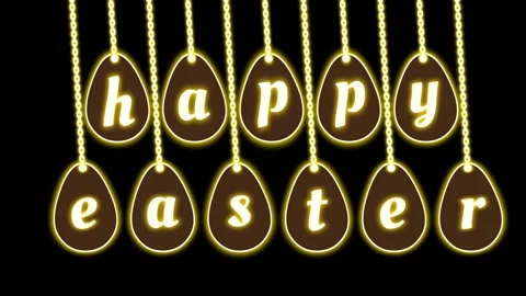 Happy Easter swinging words tags on black background in bright golden light. Stock Footage 301982596