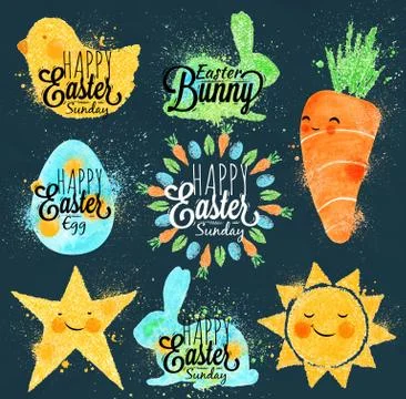 Happy easter symbols blue Stock Illustration