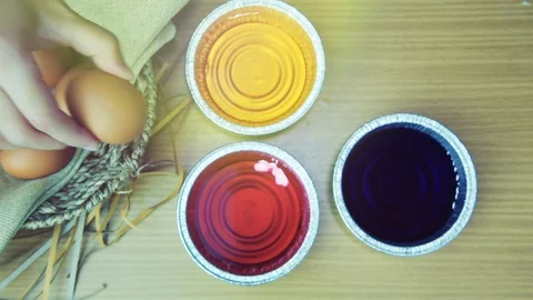 Happy Easter on table decorated with easter eggs. Stock Footage 103347476