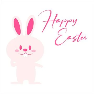Happy Easter Template, Easter Bunny Illustration, Happy Easter Pink Font Desi Stock Illustration