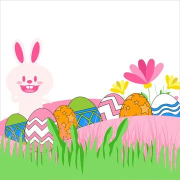 Happy Easter Template, Easter Eggs &amp; Bunny Illustration, Multi-Color Easter E Stock Illustration