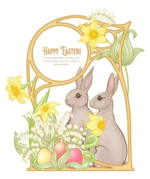 Happy easter! Template postcard, poster with a hare, Stock Illustration