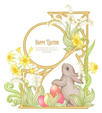 Happy easter! Template postcard, poster with a hare, Stock Illustration