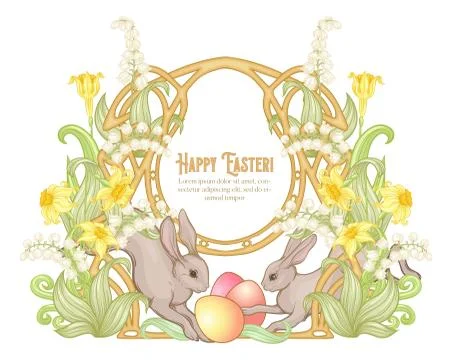 Happy easter! Template postcard, poster with a hare, Stock Illustration