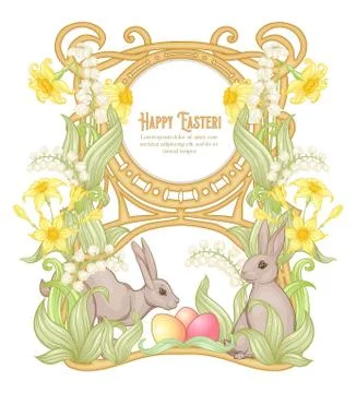 Happy easter! Template postcard, poster with a hare, Stock Illustration